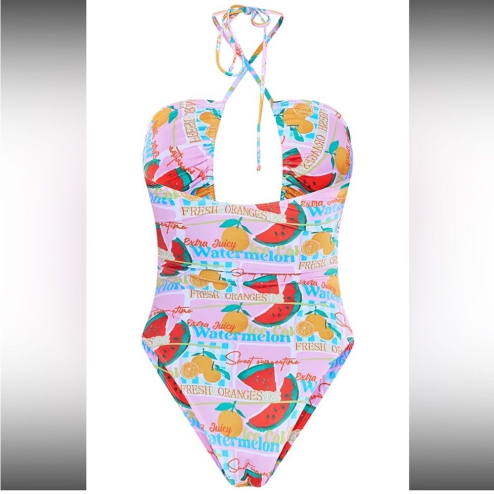 Colorful Fruit Print Swimsuit with towel